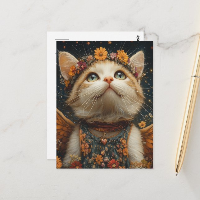 Adorable Kitten Angel Postkarte (Vorderseite/Rückseite Beispiel)