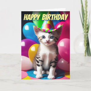 Adorable Kitten Birthday Ballon Bash Karte