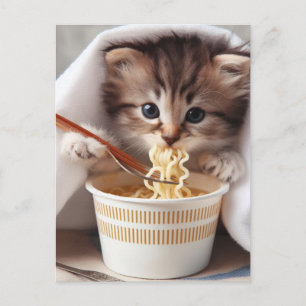 Adorable Kitten Eating Ramen Noodles Postkarte
