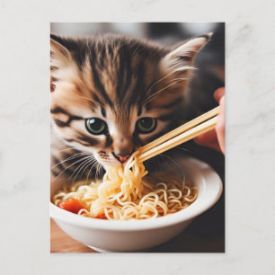 Adorable Kitten Eating Ramen Noodles Postkarte