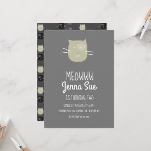 Adorable Kitten Geburtstagsparty Gray Cat Einladun Einladung