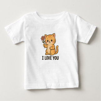 Adorable Kitten Holding Flower – I LOVE YOU Cute Baby T-shirt