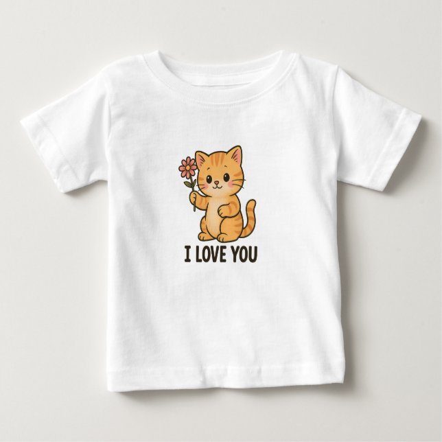 Adorable Kitten Holding Flower – I LOVE YOU Cute  Baby T-shirt (Vorderseite)