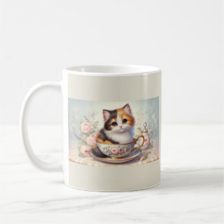 Adorable Kitten in a Teacup Vintage Floral Tea Kaffeetasse