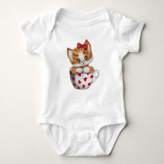 "Adorable Kitten in Cup Baby Bodysuit  Baby Strampler