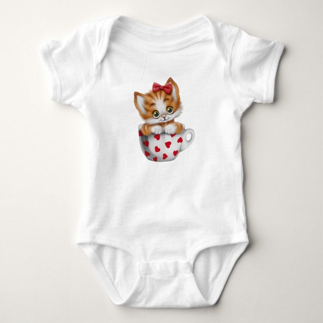 "Adorable Kitten in Cup Baby Bodysuit  Strampler (Vorderseite)