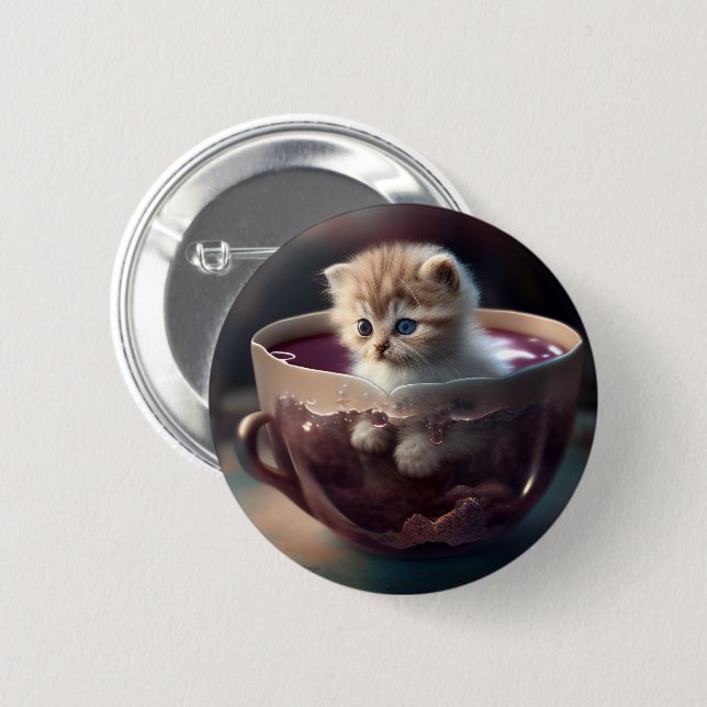 Adorable Kitten in einem Teekessel Button (Vorne & Hinten)