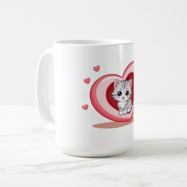Adorable Kitten in Herz-Tasse Kaffeetasse (Vorderseite Links)