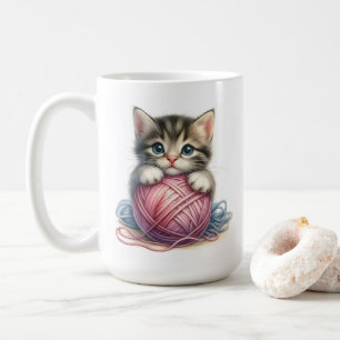 Adorable Kitten mit Ball of Yarn Niedlich Cat Kaffeetasse