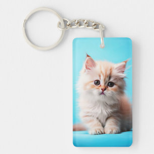 Adorable Kitten mit blauem Hintergrund Schlüsselanhänger