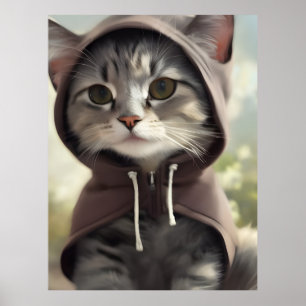 Adorable Kitten mit Hoodie Poster