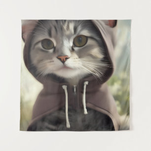 Adorable Kitten mit Hoodie Wandteppich