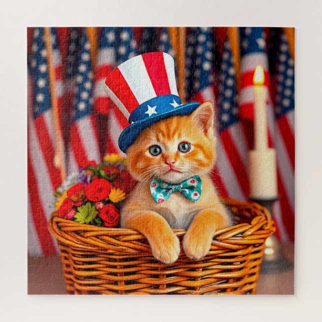 Adorable Kitten mit Patriotic Hat Puzzle (Vertikal)