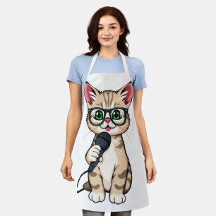 "Adorable Kitten Reporter Cartoon Sticker" Schürze