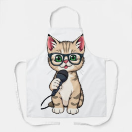 "Adorable Kitten Reporter Cartoon Sticker" Schürze