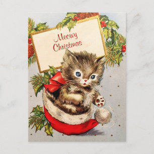 Adorable Kitten Sitzen Weihnachtsmannmütze Meowy W Postkarte