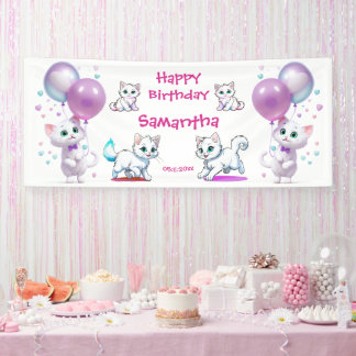 Adorable Kitten und Ballon Kleinkind glücklich Geb Banner