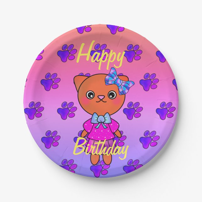 Adorable Kitty Cat Birthday Rainbow Pappteller (Vorderseite)