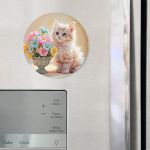 Adorable Kitty mit Bouquet von Blume Magnet