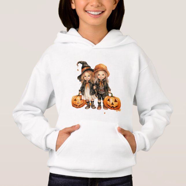 ADORABLE KLEINE MÄDCHEN, DIE FÜR HALLOWEEN GEHALTE HOODIE (Vorderseite)