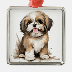 ADORABLE KLEINE SHIH TZU PUPPY DOG ORNAMENT AUS METALL
