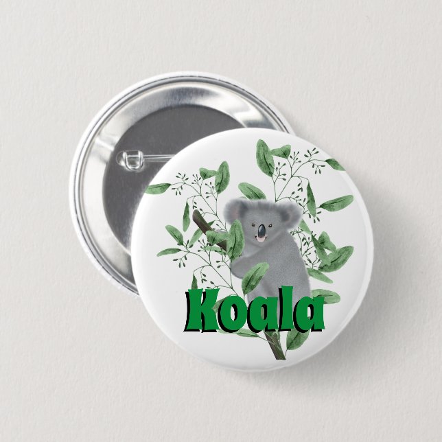 Adorable Koala Bear Klettergarten Eukalyptus Tree Button (Vorne & Hinten)