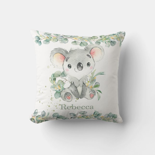 Adorable Koala Eucalyptus Leafy Girl Boy Kinderzim Kissen (Vorderseite)