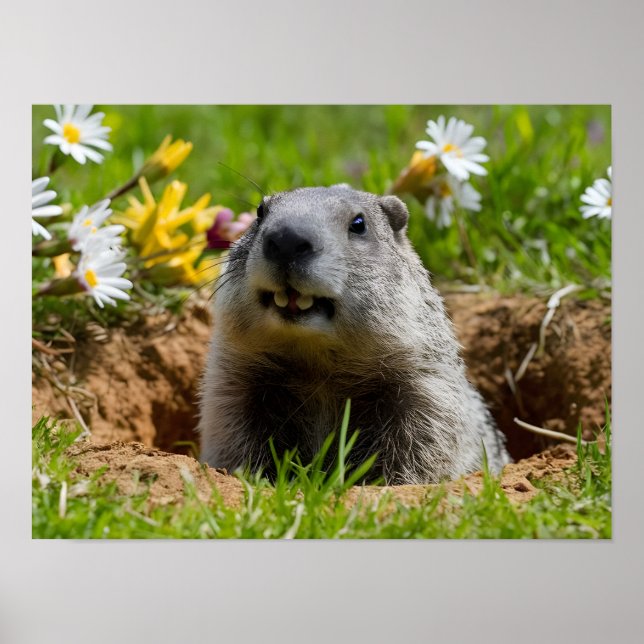Adorable lächelnde Groundhog Emerging Poster (Vorne)