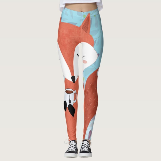 Adorable Lady Fox Leaf Hintergrund Leggings (Vorderseite)