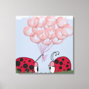 Adorable Ladybug mit Hübschem rosa Ballon Bouquet Leinwanddruck