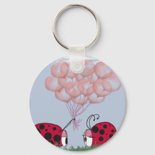 Adorable Ladybug mit Hübschem rosa Ballon Bouquet Schlüsselanhänger