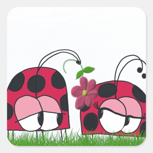 Adorable Ladybug Wog seine neue Liebe Cartoon Quadratischer Aufkleber (Vorderseite)