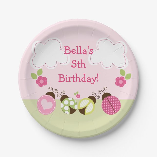 Adorable Ladybugs und Blume Papierplatte Pappteller (Vorderseite)