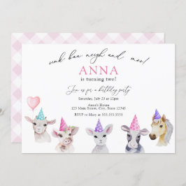 Adorable Landtiere Mädchen zum Geburtstag Einladun Einladung