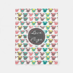 Adorable "Liebe Möpsen" farbige Möpsen Veranschaul Fleecedecke