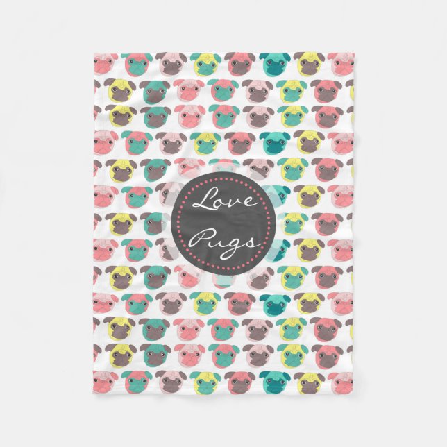 Adorable "Liebe Möpsen" farbige Möpsen Veranschaul Fleecedecke (Vorderseite)