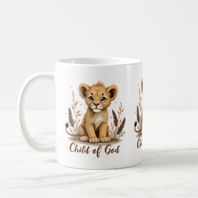 Adorable Lion Cub Christlich Art Faith Quote Kaffeetasse (Links)