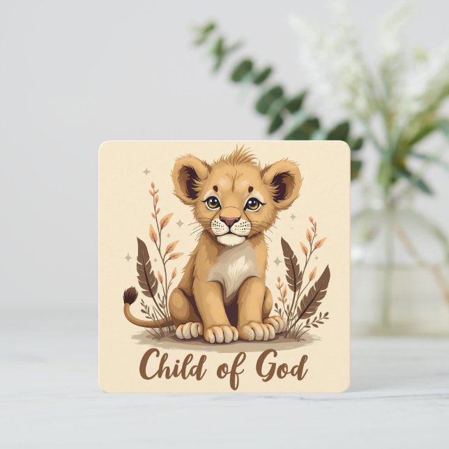 Adorable Lion Cub Christlich Art Faith Quote Karte (Stehend Vorderseite)