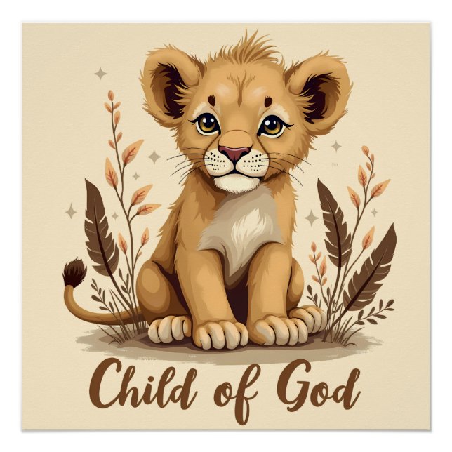 Adorable Lion Cub Christlich Art Faith Quote Poster (Vorderseite)