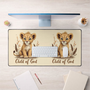 Adorable Lion Cub Christlich Art Faith Quote Schreibtischunterlage