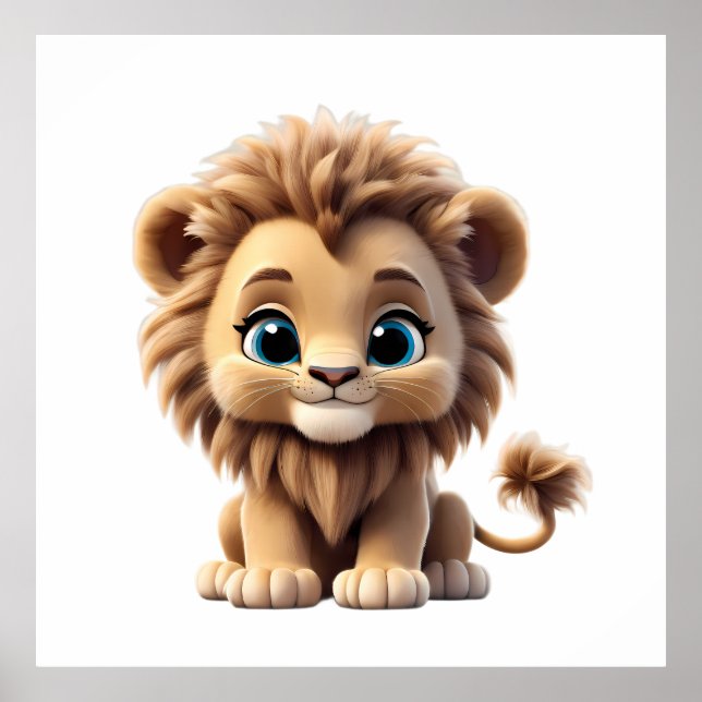 Adorable Lion Cub Sitting Portrait Illustration Poster (Vorne)