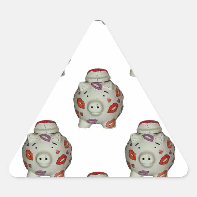 Adorable Lipstick Pig Dreieckiger Aufkleber (Vorderseite)