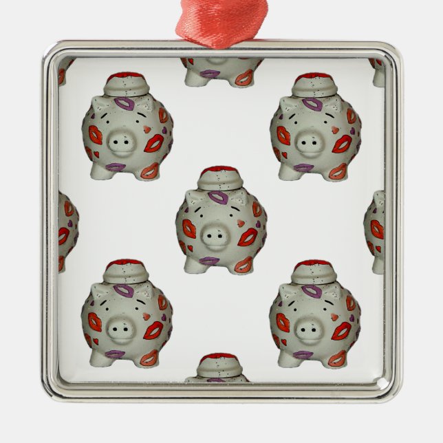 Adorable Lipstick Pig Ornament Aus Metall (Vorne)