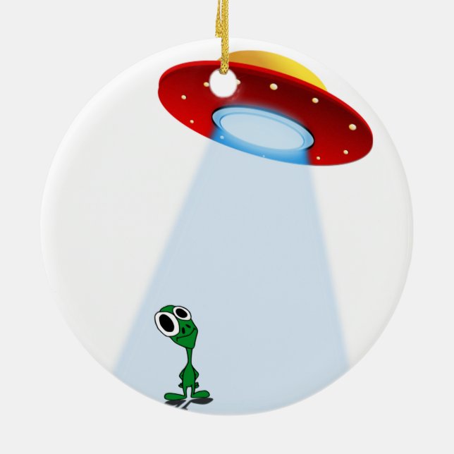 Adorable Little Alien & Flying Saucer Keramik Ornament (Hinten)
