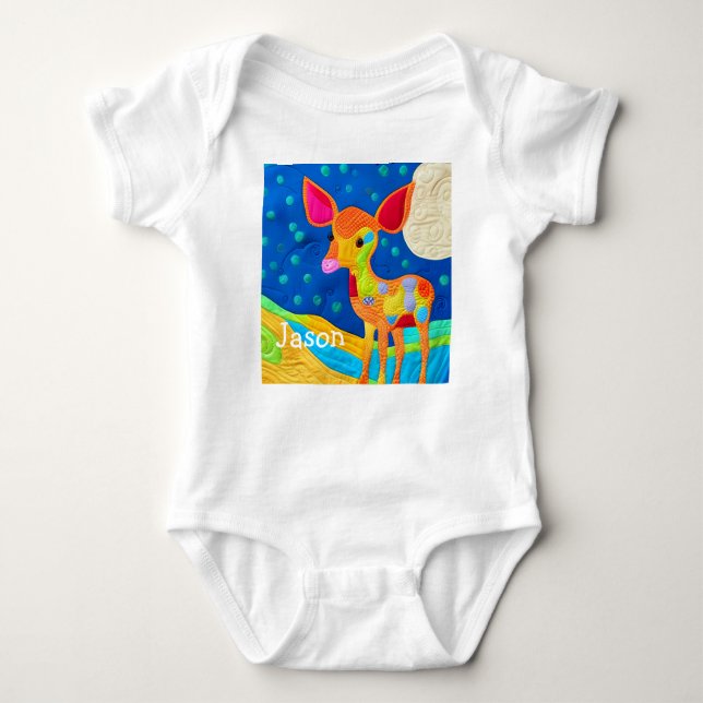 Adorable Little Baby Deer - quilt-like Design Baby Strampler (Vorderseite)