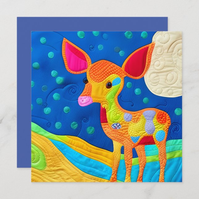 Adorable Little Baby Deer - quilt-like Design Karte (Vorne/Hinten)