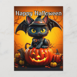 Adorable Little Black Kitty Cat | Frohe Halloween Postkarte
