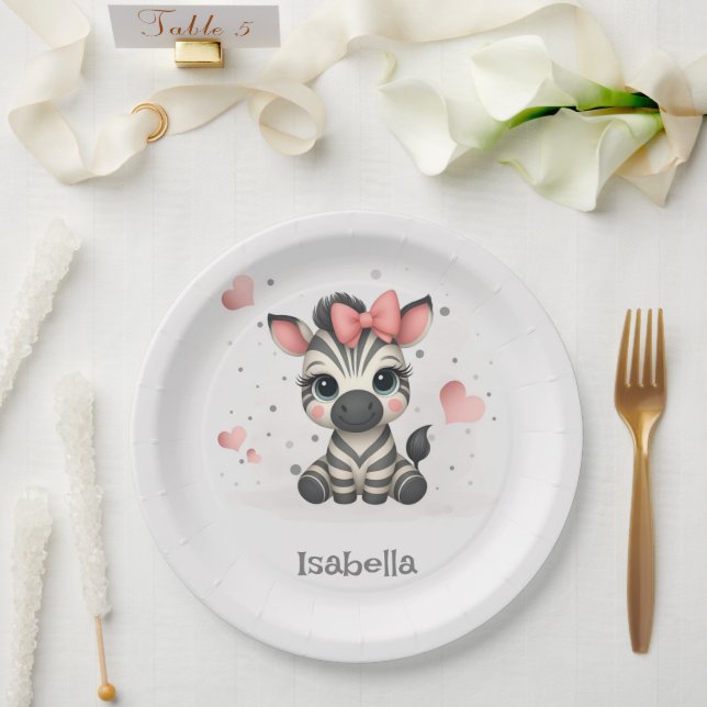 Adorable little cartoon zebra  pappteller (Hochzeit)