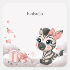 Adorable little cartoon zebra quadratischer aufkleber