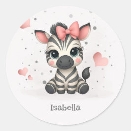 Adorable little cartoon zebra runder aufkleber